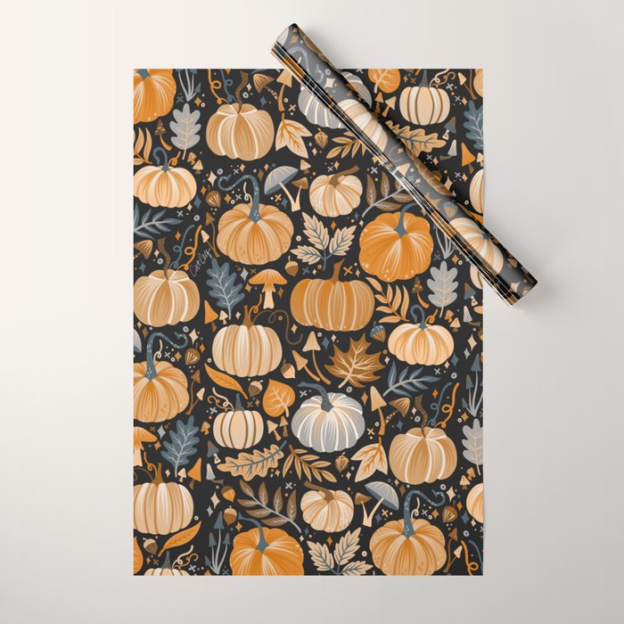 Pumpkin Confetti - Orange on Charcoal Wrapping Paper Gallery Image 1