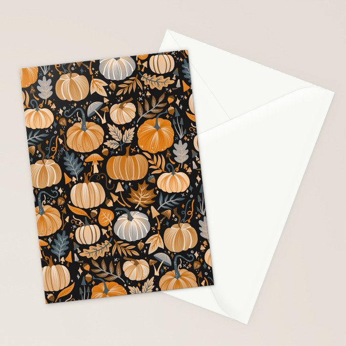 Pumpkin Confetti - Orange on Charcoal Stationery Card Gallery Image 2