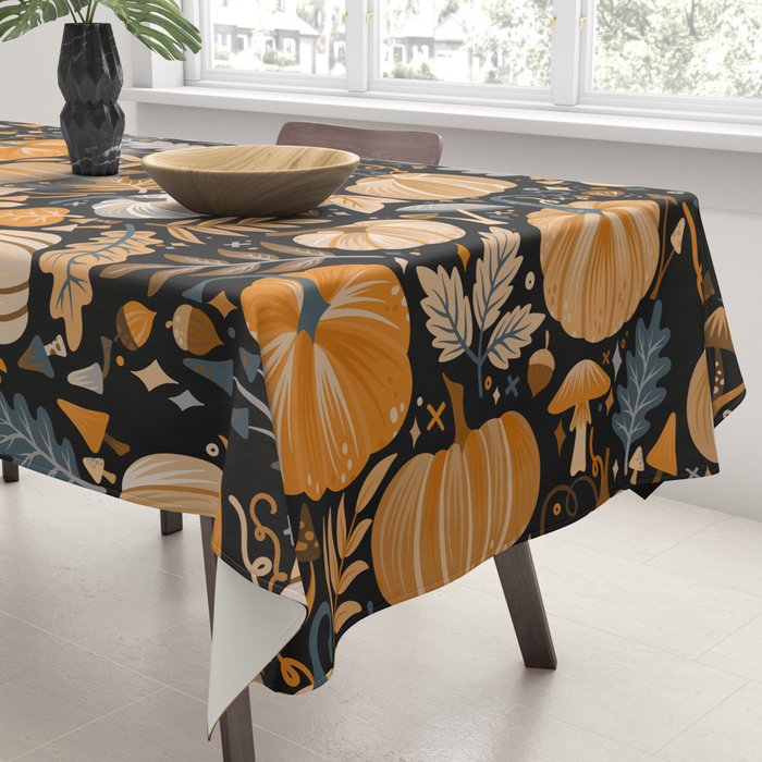 Pumpkin Confetti - Orange on Charcoal Tablecloth Gallery Image 3