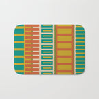 Mid Century Modern Block Stripes Vertical Pattern in Muted Retro Olive, Turquoise Teal, Mustard, Spiced Orange, and Beige  Bath Mat Gallery Image 1