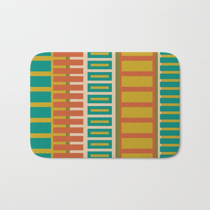 Mid Century Modern Block Stripes Vertical Pattern in Muted Retro Olive, Turquoise Teal, Mustard, Spiced Orange, and Beige  Bath Mat Gallery Image 1