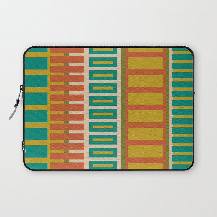 Mid Century Modern Block Stripes Vertical Pattern in Muted Retro Olive, Turquoise Teal, Mustard, Spiced Orange, and Beige  Laptop Sleeve Gallery Image 1
