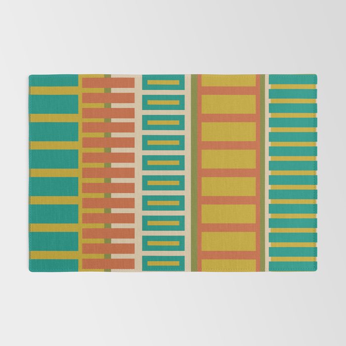 Mid Century Modern Block Stripes Vertical Pattern in Muted Retro Olive, Turquoise Teal, Mustard, Spiced Orange, and Beige  Rug Gallery Image 2