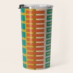 Mid Century Modern Block Stripes Vertical Pattern in Muted Retro Olive, Turquoise Teal, Mustard, Spiced Orange, and Beige  Travel Mug Gallery Image 3