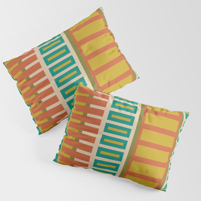 Mid Century Modern Block Stripes Vertical Pattern in Muted Retro Olive, Turquoise Teal, Mustard, Spiced Orange, and Beige  Pillow Sham Gallery Image 1