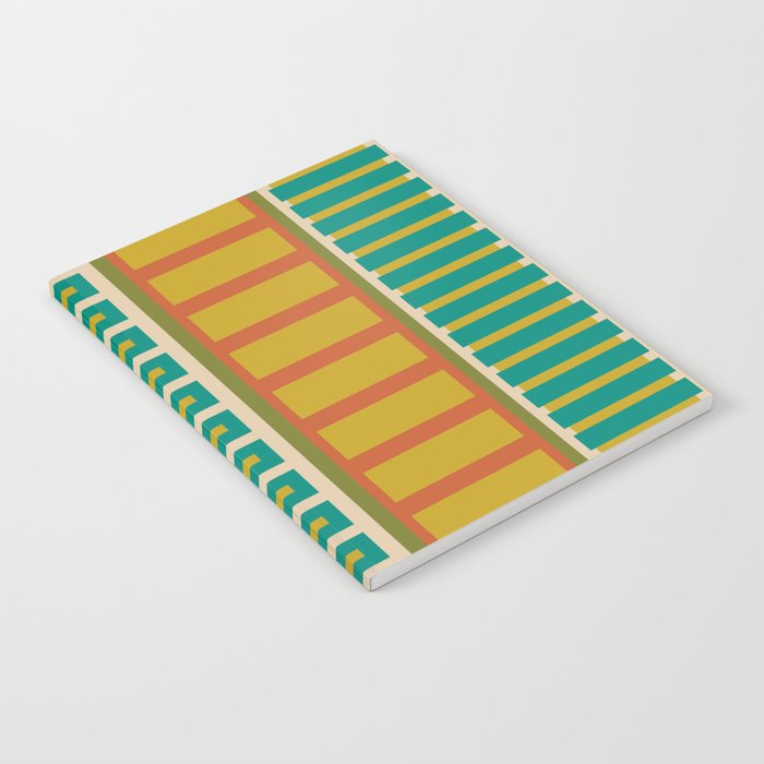 Mid Century Modern Block Stripes Vertical Pattern in Muted Retro Olive, Turquoise Teal, Mustard, Spiced Orange, and Beige  Notebook Gallery Image 2