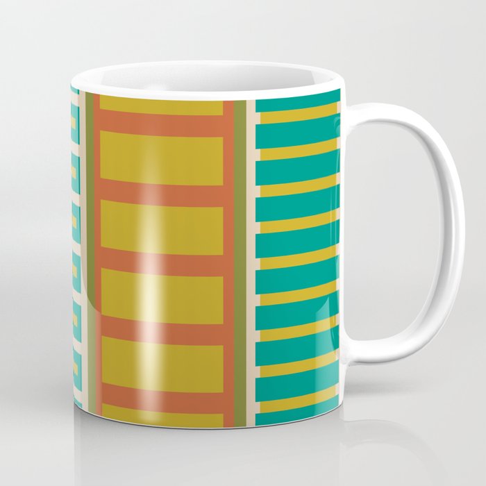 Mid Century Modern Block Stripes Vertical Pattern in Muted Retro Olive, Turquoise Teal, Mustard, Spiced Orange, and Beige  Coffee Mug Gallery Image 1