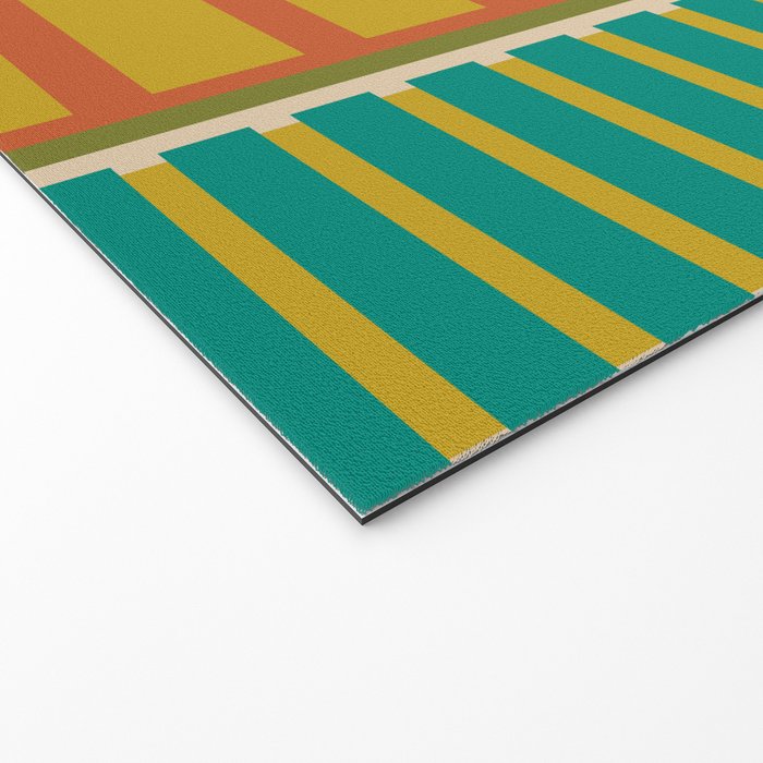 Mid Century Modern Block Stripes Vertical Pattern in Muted Retro Olive, Turquoise Teal, Mustard, Spiced Orange, and Beige  Welcome Mat Gallery Image 2