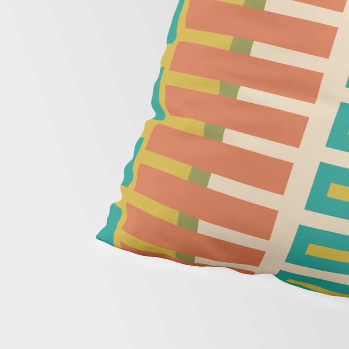 Mid Century Modern Block Stripes Vertical Pattern in Muted Retro Olive, Turquoise Teal, Mustard, Spiced Orange, and Beige  Pillow Sham Gallery Image 4