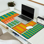 Mid Century Modern Block Stripes Vertical Pattern in Muted Retro Olive, Turquoise Teal, Mustard, Spiced Orange, and Beige  Desk Mat Gallery Image 2