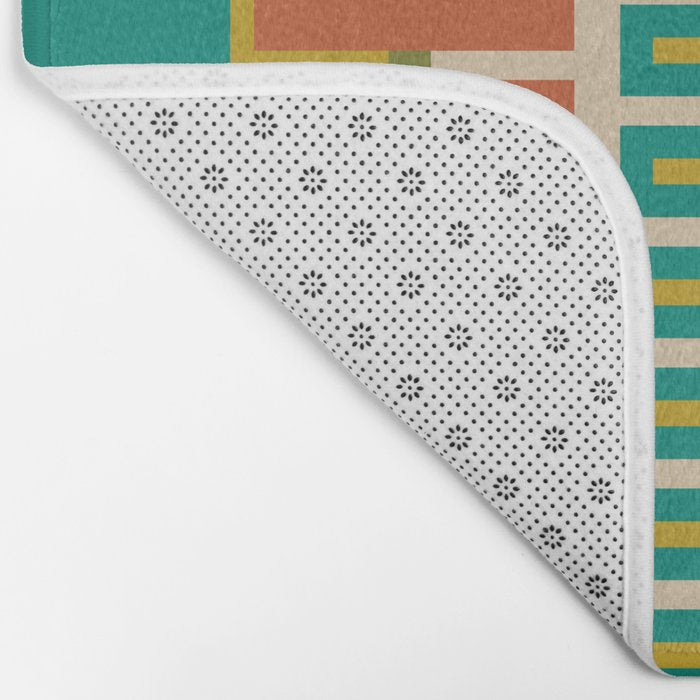 Mid Century Modern Block Stripes Vertical Pattern in Muted Retro Olive, Turquoise Teal, Mustard, Spiced Orange, and Beige  Bath Mat Gallery Image 2