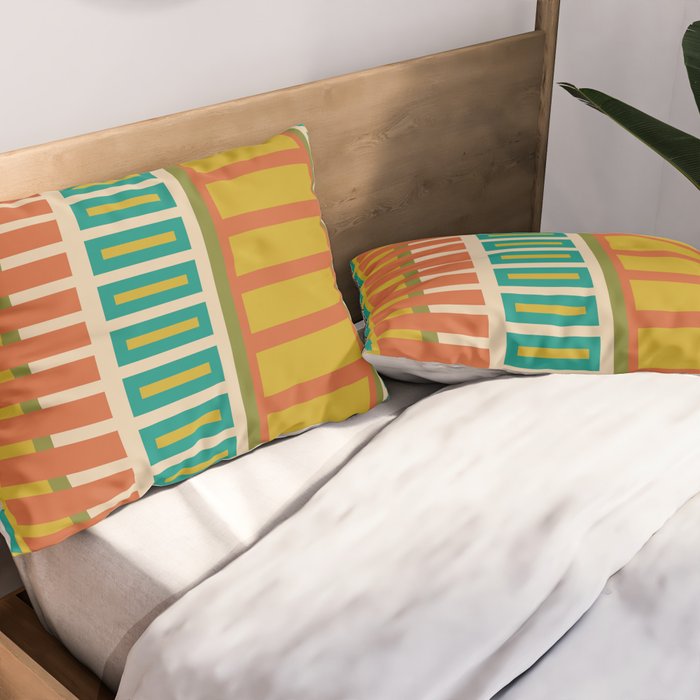 Mid Century Modern Block Stripes Vertical Pattern in Muted Retro Olive, Turquoise Teal, Mustard, Spiced Orange, and Beige  Pillow Sham Gallery Image 2