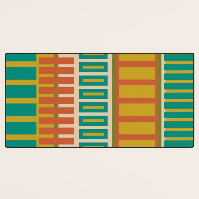 Mid Century Modern Block Stripes Vertical Pattern in Muted Retro Olive, Turquoise Teal, Mustard, Spiced Orange, and Beige  Desk Mat Gallery Image 3