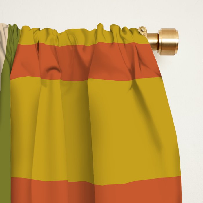 Mid Century Modern Block Stripes Vertical Pattern in Muted Retro Olive, Turquoise Teal, Mustard, Spiced Orange, and Beige  Window Curtain Gallery Image 2