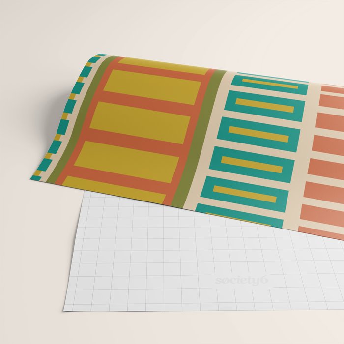 Mid Century Modern Block Stripes Vertical Pattern in Muted Retro Olive, Turquoise Teal, Mustard, Spiced Orange, and Beige  Wrapping Paper Gallery Image 2
