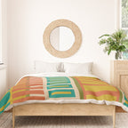 Mid Century Modern Block Stripes Vertical Pattern in Muted Retro Olive, Turquoise Teal, Mustard, Spiced Orange, and Beige  Duvet Cover Gallery Image 3