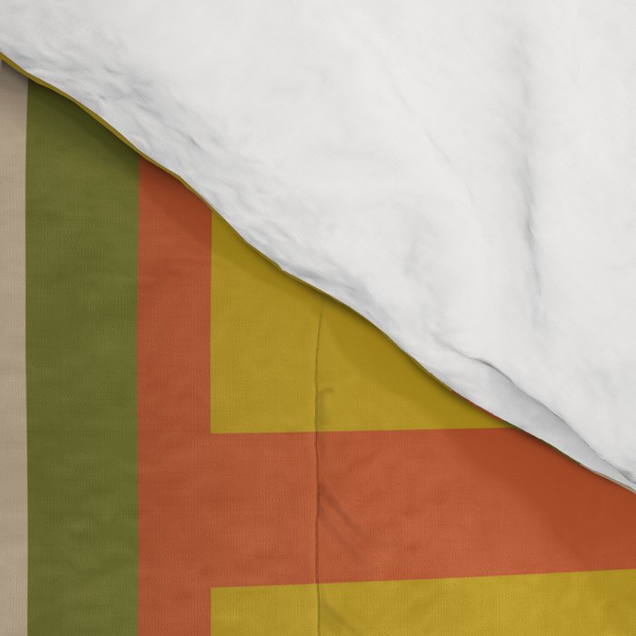 Mid Century Modern Block Stripes Vertical Pattern in Muted Retro Olive, Turquoise Teal, Mustard, Spiced Orange, and Beige  Comforter Gallery Image 4