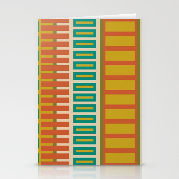 Mid Century Modern Block Stripes Vertical Pattern in Muted Retro Olive, Turquoise Teal, Mustard, Spiced Orange, and Beige  Stationery Card Gallery Image 2