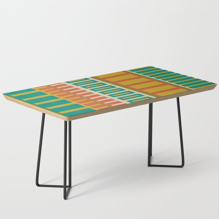 Mid Century Modern Block Stripes Vertical Pattern in Muted Retro Olive, Turquoise Teal, Mustard, Spiced Orange, and Beige  Coffee Table Gallery Image 1