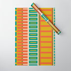 Mid Century Modern Block Stripes Vertical Pattern in Muted Retro Olive, Turquoise Teal, Mustard, Spiced Orange, and Beige  Wrapping Paper Gallery Image 1