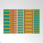 Mid Century Modern Block Stripes Vertical Pattern in Muted Retro Olive, Turquoise Teal, Mustard, Spiced Orange, and Beige  Welcome Mat Gallery Image 1