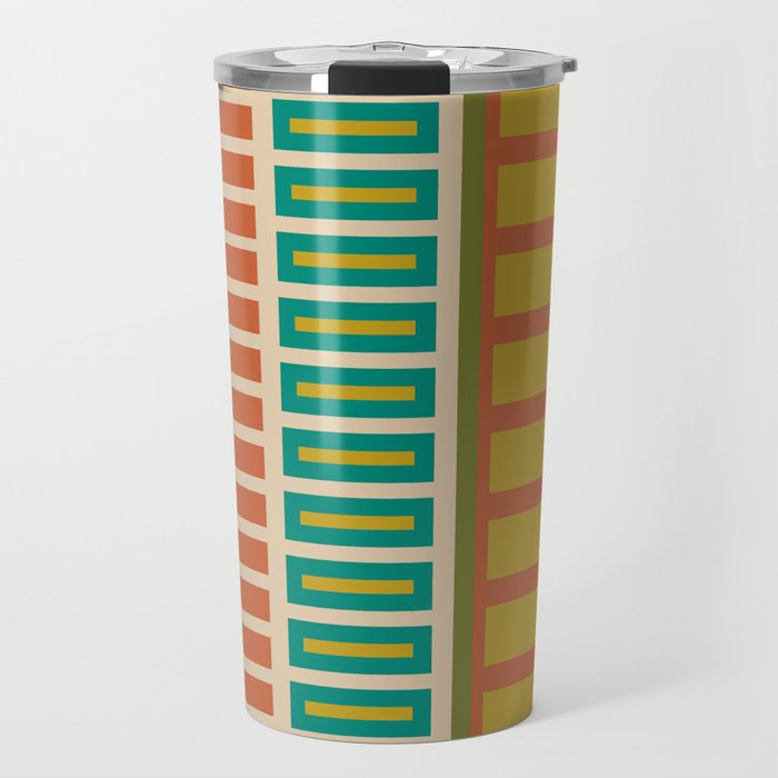 Mid Century Modern Block Stripes Vertical Pattern in Muted Retro Olive, Turquoise Teal, Mustard, Spiced Orange, and Beige  Travel Mug Gallery Image 1