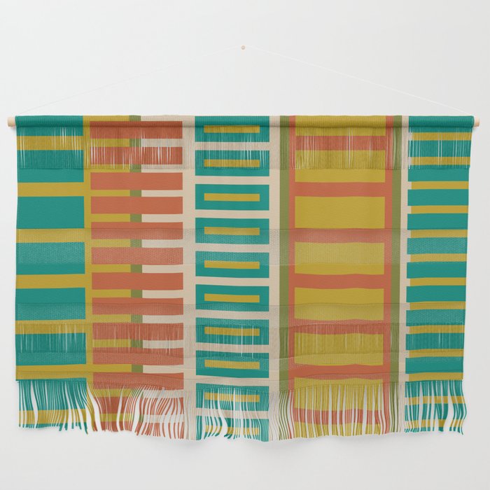 Mid Century Modern Block Stripes Vertical Pattern in Muted Retro Olive, Turquoise Teal, Mustard, Spiced Orange, and Beige  Wall Hanging Gallery Image 1