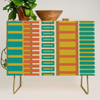 Mid Century Modern Block Stripes Vertical Pattern in Muted Retro Olive, Turquoise Teal, Mustard, Spiced Orange, and Beige  Credenza Gallery Image 1