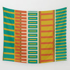 Mid Century Modern Block Stripes Vertical Pattern in Muted Retro Olive, Turquoise Teal, Mustard, Spiced Orange, and Beige  Wall Tapestry Gallery Image 4