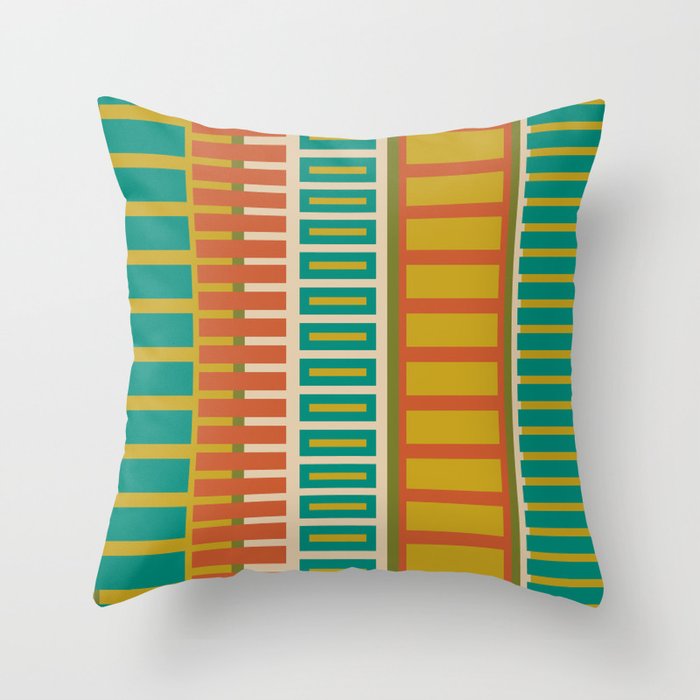 Mid Century Modern Block Stripes Vertical Pattern in Muted Retro Olive, Turquoise Teal, Mustard, Spiced Orange, and Beige  Throw Pillow Gallery Image 6