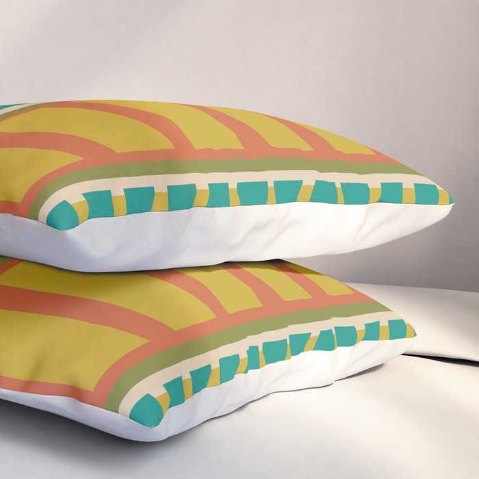 Mid Century Modern Block Stripes Vertical Pattern in Muted Retro Olive, Turquoise Teal, Mustard, Spiced Orange, and Beige  Pillow Sham Gallery Image 3