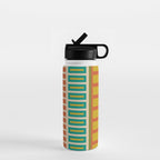 Mid Century Modern Block Stripes Vertical Pattern in Muted Retro Olive, Turquoise Teal, Mustard, Spiced Orange, and Beige  Water Bottle Gallery Image 1