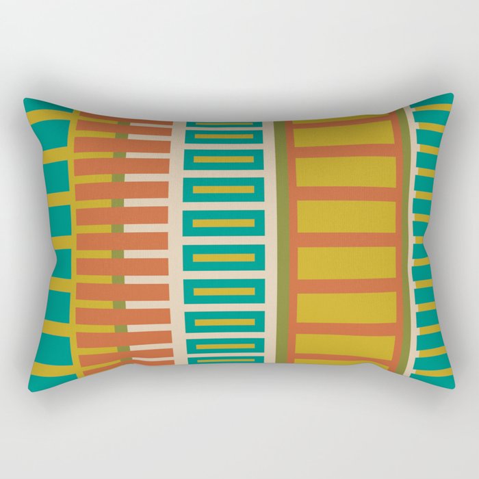 Mid Century Modern Block Stripes Vertical Pattern in Muted Retro Olive, Turquoise Teal, Mustard, Spiced Orange, and Beige  Rectangular Pillow Gallery Image 2