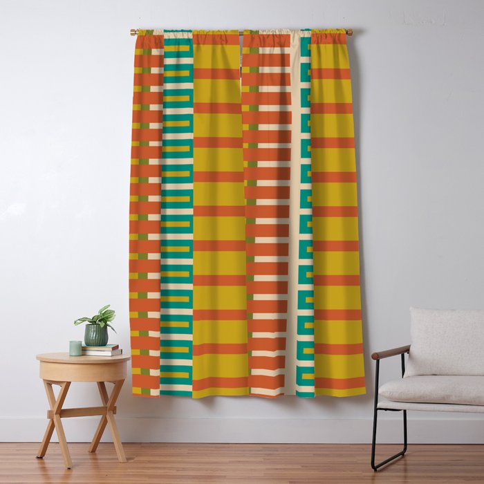 Mid Century Modern Block Stripes Vertical Pattern in Muted Retro Olive, Turquoise Teal, Mustard, Spiced Orange, and Beige  Window Curtain Gallery Image 5