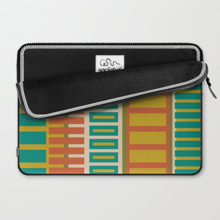 Mid Century Modern Block Stripes Vertical Pattern in Muted Retro Olive, Turquoise Teal, Mustard, Spiced Orange, and Beige  Laptop Sleeve Gallery Image 2