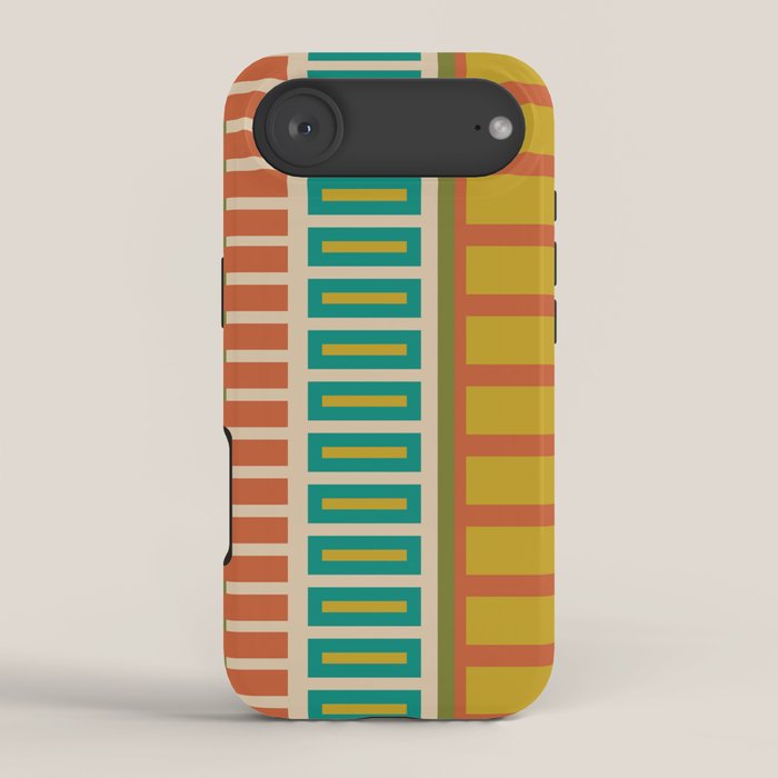 Mid Century Modern Block Stripes Vertical Pattern in Muted Retro Olive, Turquoise Teal, Mustard, Spiced Orange, and Beige  iPhone Case Gallery Image 2