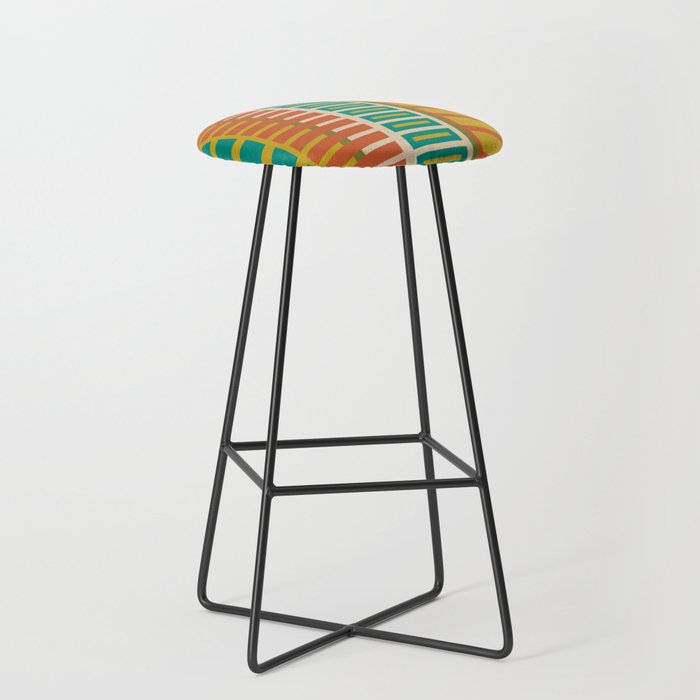 Mid Century Modern Block Stripes Vertical Pattern in Muted Retro Olive, Turquoise Teal, Mustard, Spiced Orange, and Beige  Stool Gallery Image 1