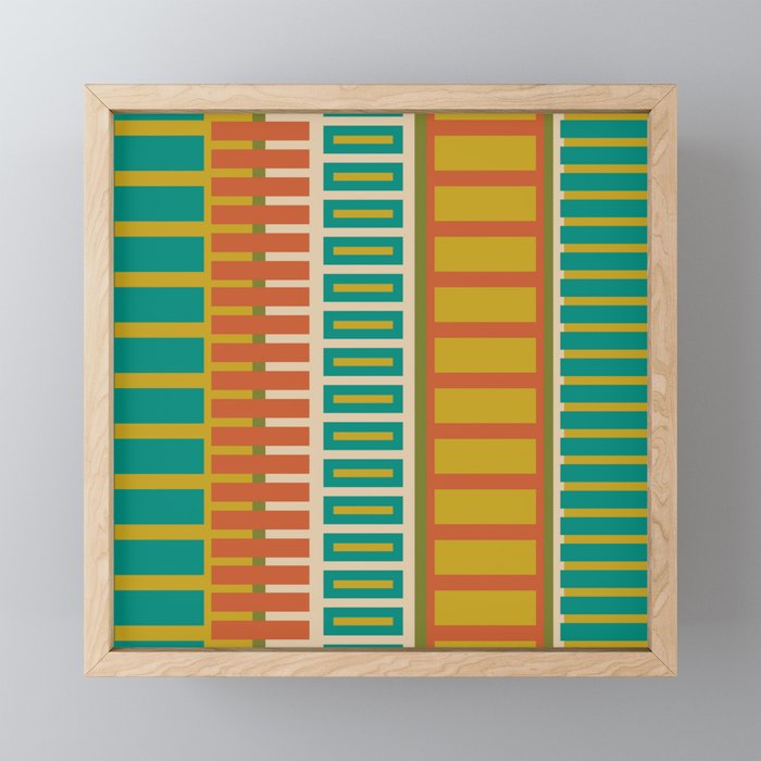 Mid Century Modern Block Stripes Vertical Pattern in Muted Retro Olive, Turquoise Teal, Mustard, Spiced Orange, and Beige  Mini Art Print Gallery Image 1