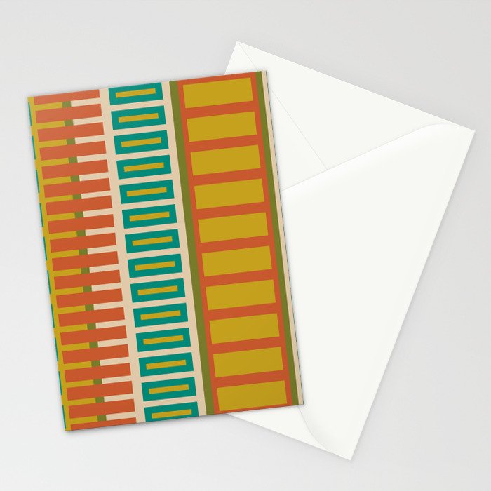 Mid Century Modern Block Stripes Vertical Pattern in Muted Retro Olive, Turquoise Teal, Mustard, Spiced Orange, and Beige  Stationery Card Gallery Image 2