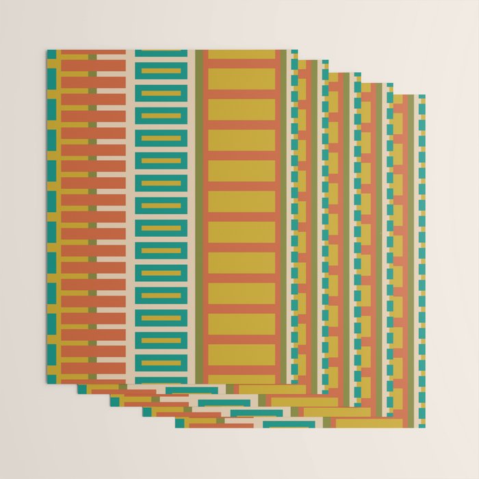 Mid Century Modern Block Stripes Vertical Pattern in Muted Retro Olive, Turquoise Teal, Mustard, Spiced Orange, and Beige  Wrapping Paper Gallery Image 3