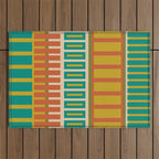 Mid Century Modern Block Stripes Vertical Pattern in Muted Retro Olive, Turquoise Teal, Mustard, Spiced Orange, and Beige  Outdoor Rug Gallery Image 1