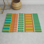 Mid Century Modern Block Stripes Vertical Pattern in Muted Retro Olive, Turquoise Teal, Mustard, Spiced Orange, and Beige  Rug Gallery Image 1