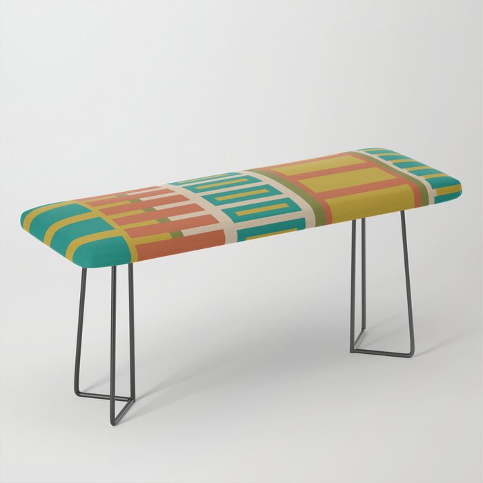 Mid Century Modern Block Stripes Vertical Pattern in Muted Retro Olive, Turquoise Teal, Mustard, Spiced Orange, and Beige  Bench Gallery Image 1