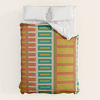 Mid Century Modern Block Stripes Vertical Pattern in Muted Retro Olive, Turquoise Teal, Mustard, Spiced Orange, and Beige  Duvet Cover Gallery Image 6