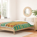 Mid Century Modern Block Stripes Vertical Pattern in Muted Retro Olive, Turquoise Teal, Mustard, Spiced Orange, and Beige  Duvet Cover Gallery Image 2