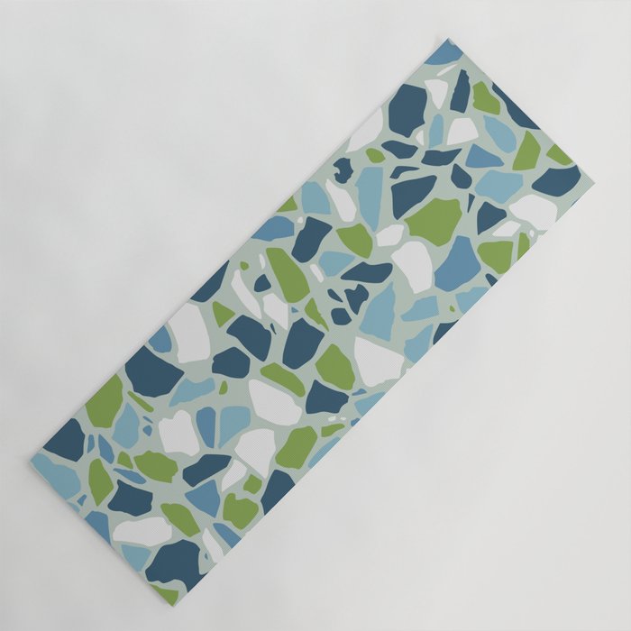 Terrazzo Mosaic Pattern, Teal Blue, Green, White Yoga Mat Gallery Image 1