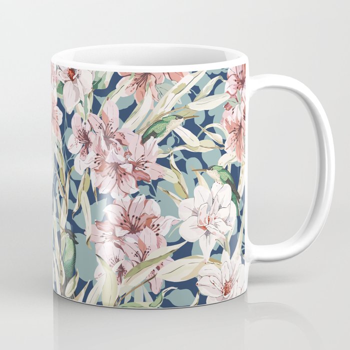 Birds in lush night garden flowers Coffee Mug Gallery Image 1