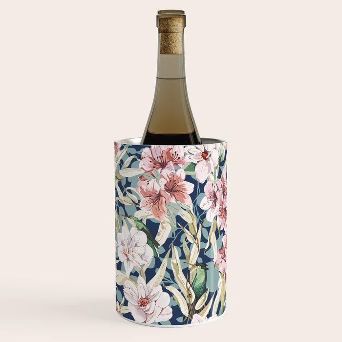 Birds in lush night garden flowers Wine Chiller Gallery Image 1