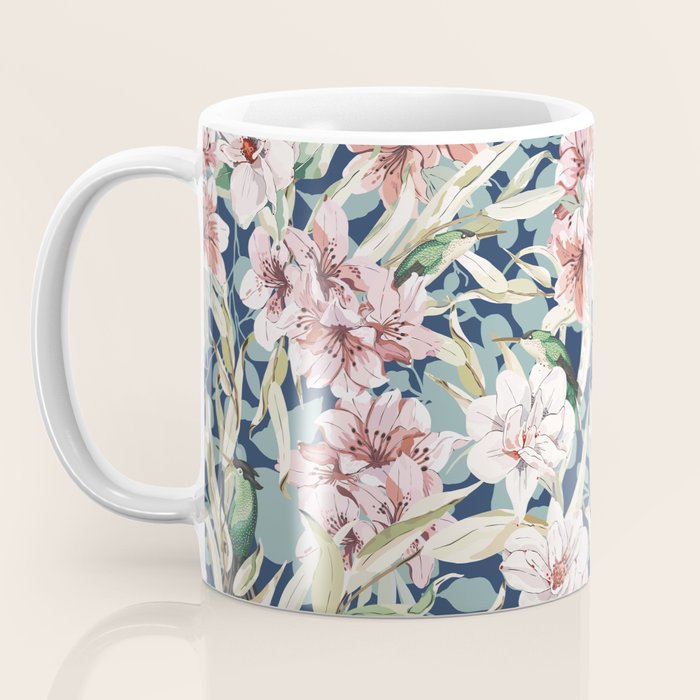 Birds in lush night garden flowers Coffee Mug Gallery Image 3