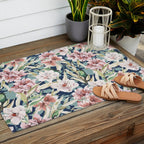 Birds in lush night garden flowers Outdoor Rug Gallery Image 2